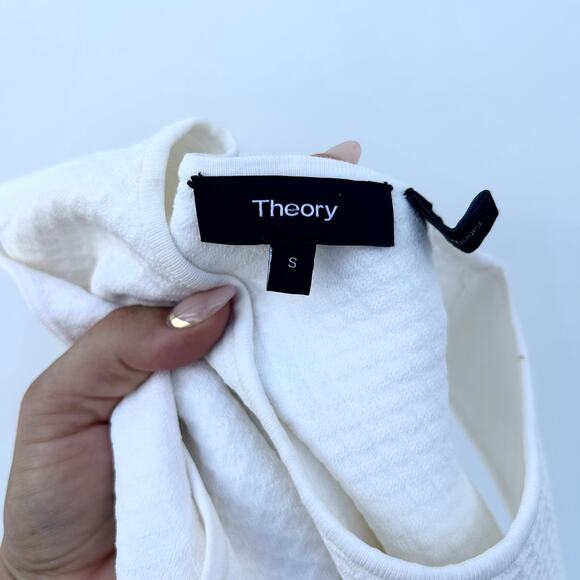 Theory Branteen White Stretch Tank Mini Dress Flared Small Waffle Knit Basic - Picture 3 of 6